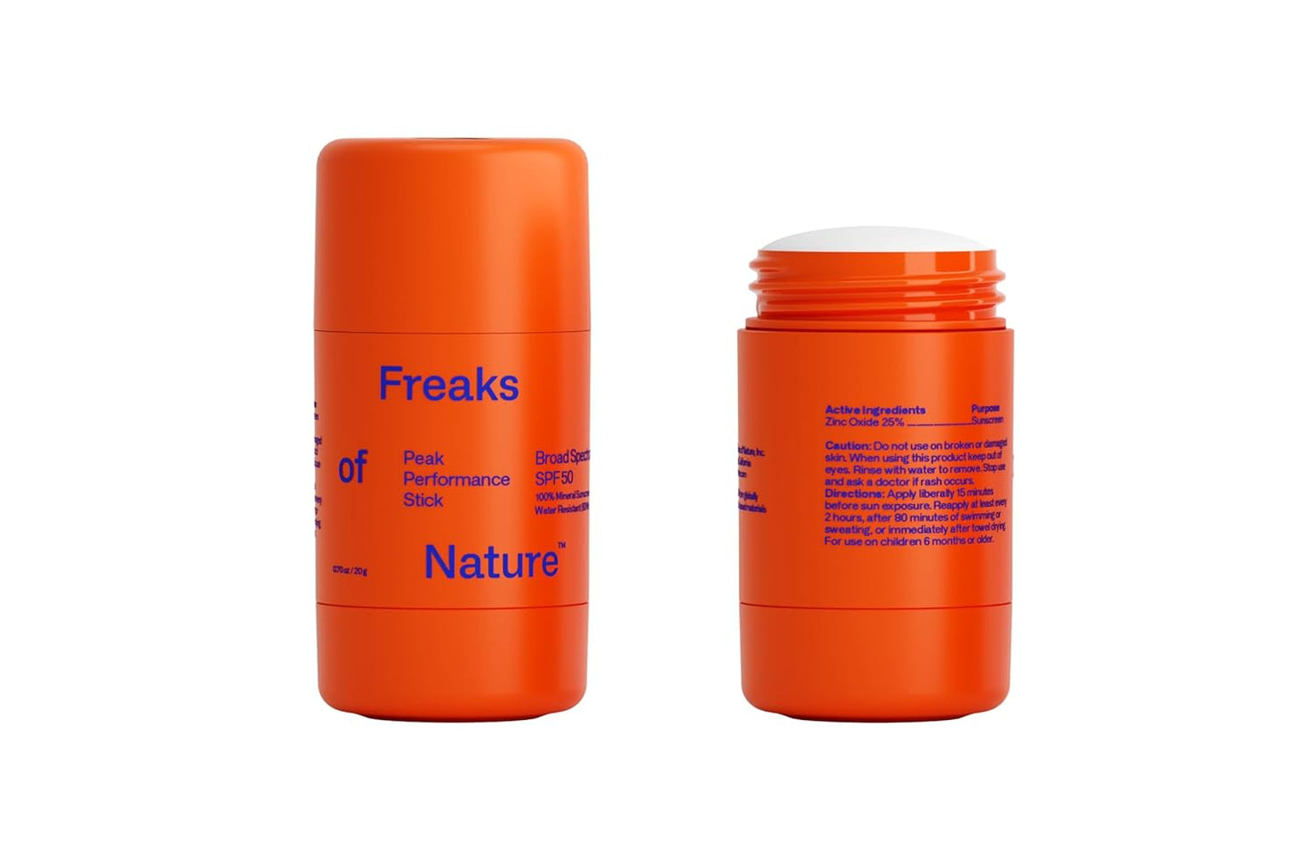 Freaks of Nature Peak Performance Sun Stick SPF 50 | 100% Mineral Sunscreen | Lightweight, 40-Min Water-Resistant | Plant-Based, Eco-Friendly, Reef-Safe, Cruelty-Free | All Skin Types | 0.70 oz