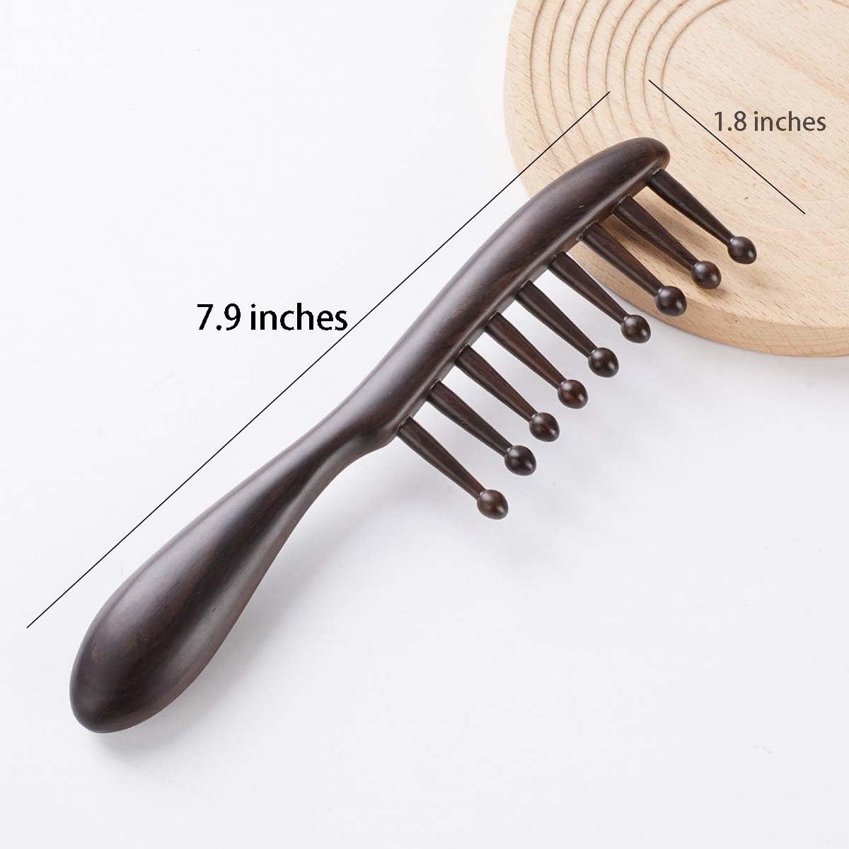 Nine Teeth Meridian Massage Comb - Scalp Massage Comb Gua Sha Ebony Wood Head Massager for Hair Growth, Hair Massage Wooden Gift for Women (Nine teeth, 7.9” x 1.8”)