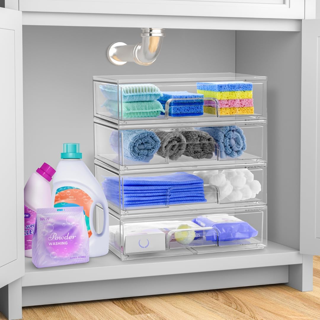 Sorbus Acrylic Storage Containers - 2 Pack, Stackable Storage Bins Set for Bathroom Organization - Clear Acrylic Drawer Organizers - Makeup Case Pull-Out Drawers (12.1’’ Wide)