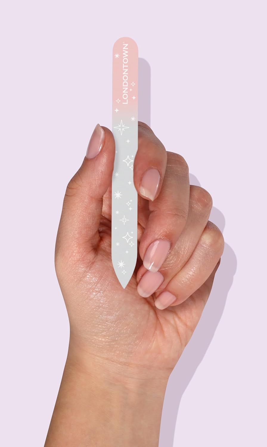 LONDONTOWN Pink Sparkle Double-Sided Glass Nail File & Care Tool, Professional Grit Etched Crystal Manicure Accessory with Case Pouch