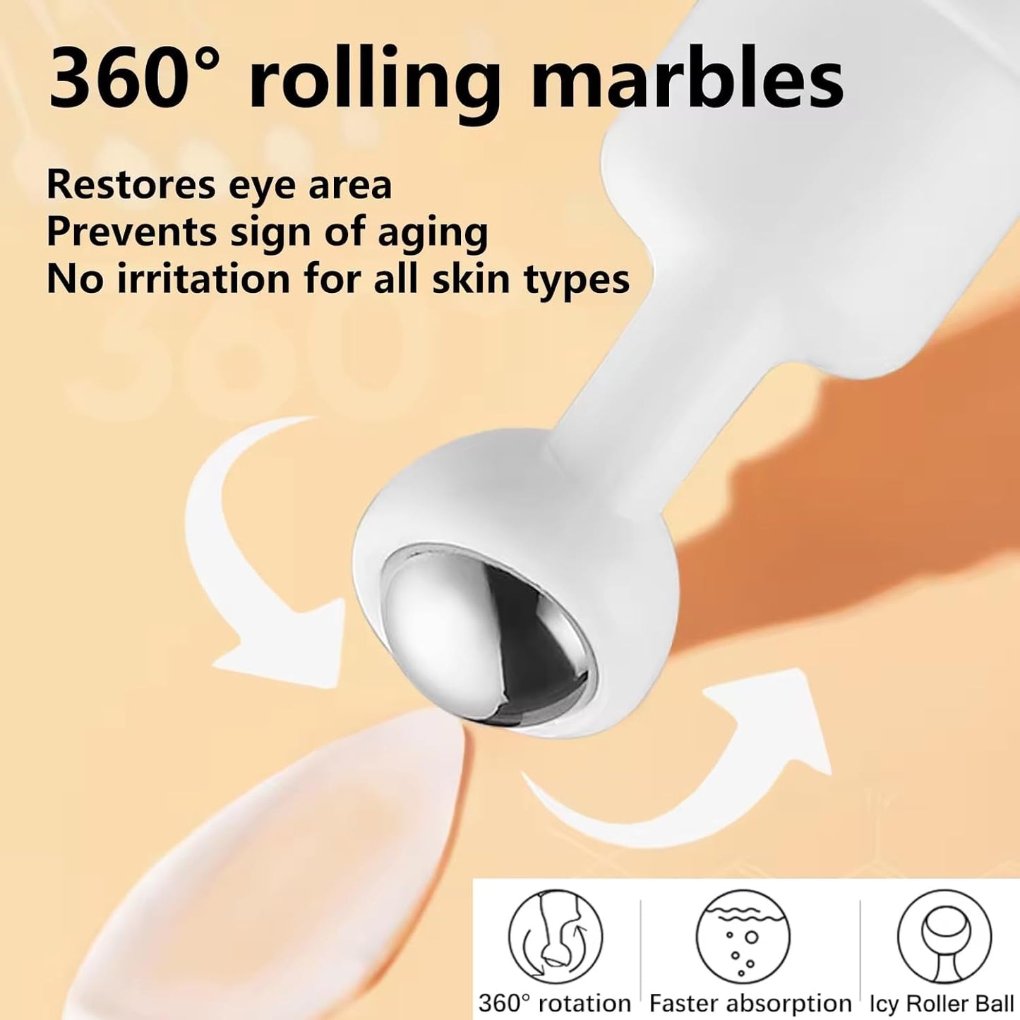 Snail Peptide Eye Serum, Under Eye Roller Cream to Reduce Dark Circles Puffiness Wrinkles Fine Lines, Niacinamide Eye Essence with 360° Massage Ball, Roll-On for Moisturizing Firming (SNAIL MUCIN)