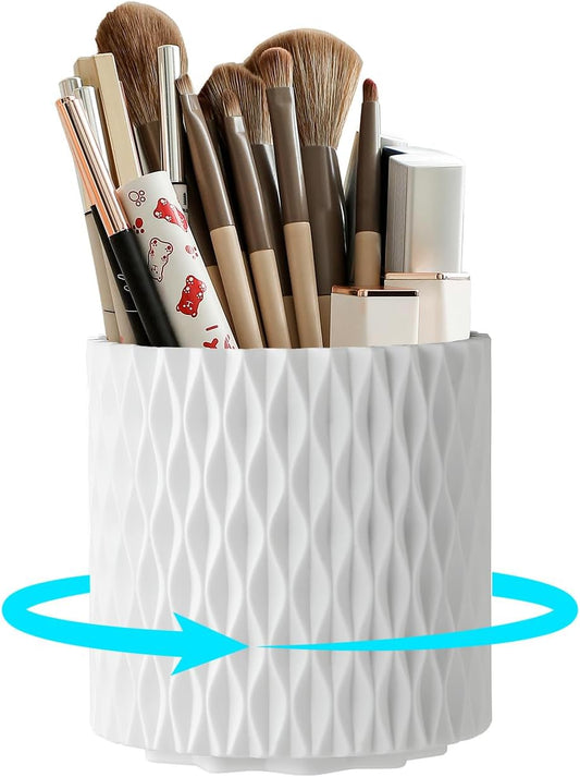 Makeup Brush Holder Organizer - 360° Rotating Makeup Brush Organizer 5 Slot Make up Brushes Cup for Cosmetics, Lipsticks, Bathroom Vanity Desktop Storage (White)