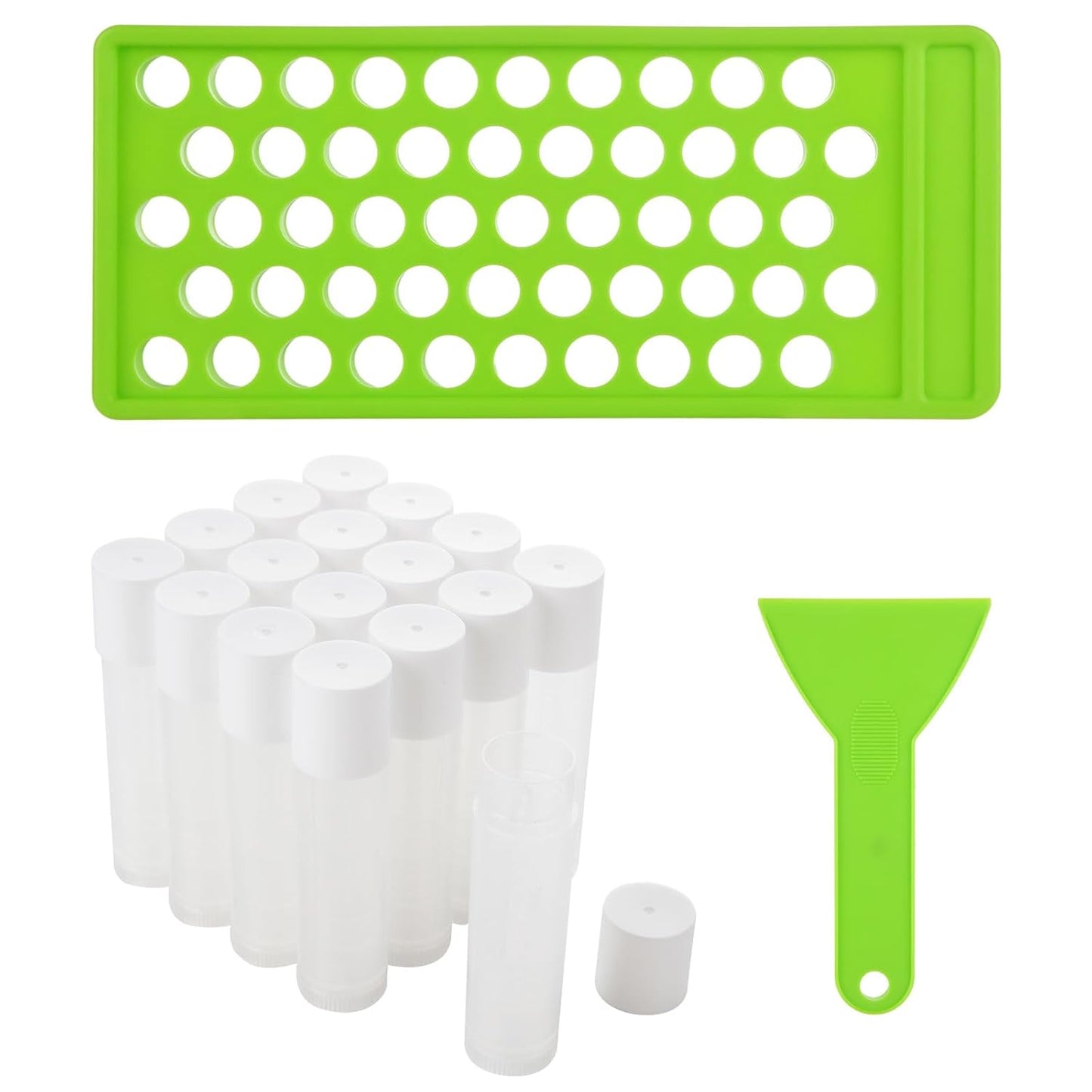 Lip Balm Tubes with Filling Tray and Spatula, 100PCS 5ml White Lip Balm Containers with White Caps, DIY Lip Care Balms Making Tray and Spatula for Women Girl Cosmetics Makeup