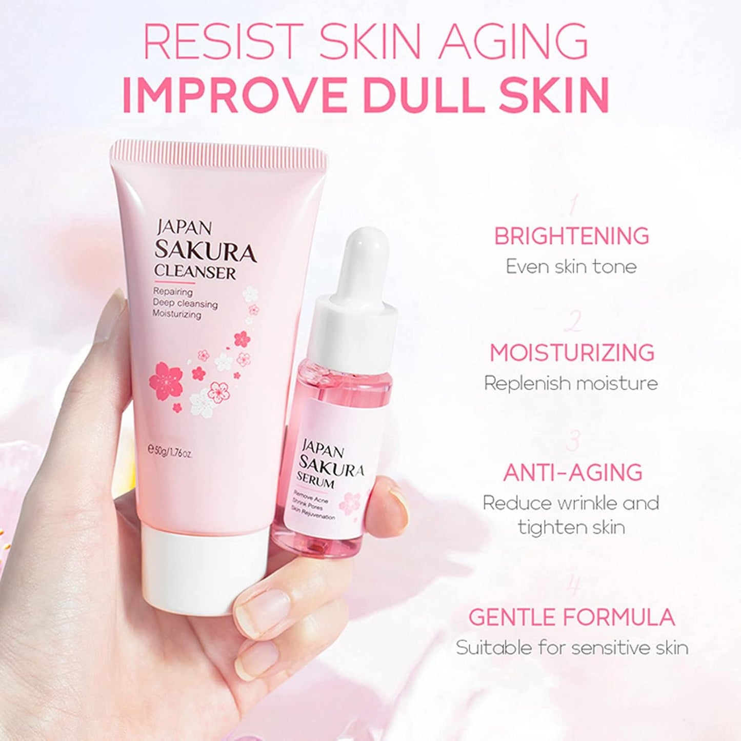 Skin Care Set - Sakura Skin Care Sets & Kits - Women Gift Sets with Cleanser,Serum,Eye Cream,essence Cream - Beauty Products For Women - Skin Care Routine Travel Kit (SetB)