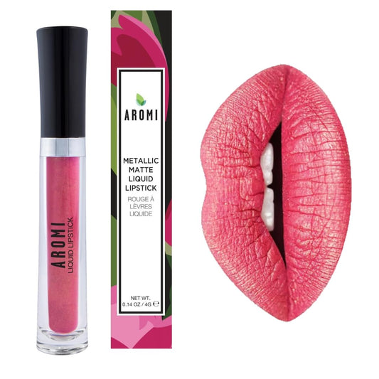 Aromi Metallic Liquid Lipstick | Peachy Pink, Coral Lip Color with Shimmery Finish, Long-lasting, Vegan, Cruelty-free, Smudge Proof, Gluten Free (Rose Gold)