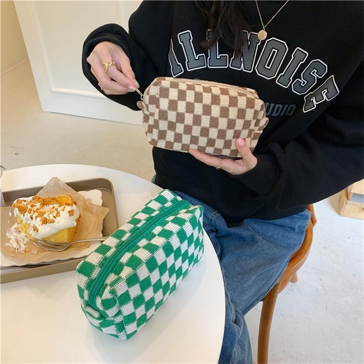 PAZIMIIK Checkered Makeup Bag for Purse Portable Zipper Make Up Pouch Small Cosmetic Case for Travel Accessories (6PCS Coffee)