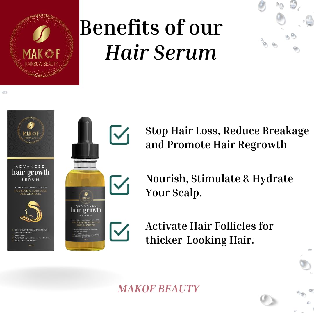 Effective Hair Growth Treatment: Biotin, Collagen, Protein and 38 Essential Oils for Longer, Thicker Hair. Moisturizes Scalp, Prevents Dandruff and Edges Loss. 60ML