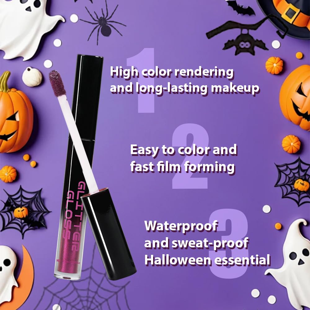 Dark Purple Metallic Lipstick for Women,Glitter Sparkling Liquid Lipstick,Long Lasting Waterproof Lightweight Comfortable Non-Drying Bold Dark Lip Gloss for Gothic Stage Makeup,Vegan