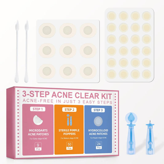 Pimple Patches Set with Microdart Pimples Patche and Hydrocolloid Patch – 3-Step Acne Kit for Fast Blemish Removal, Blackhead Extractor Tools, Zit Patches for Face