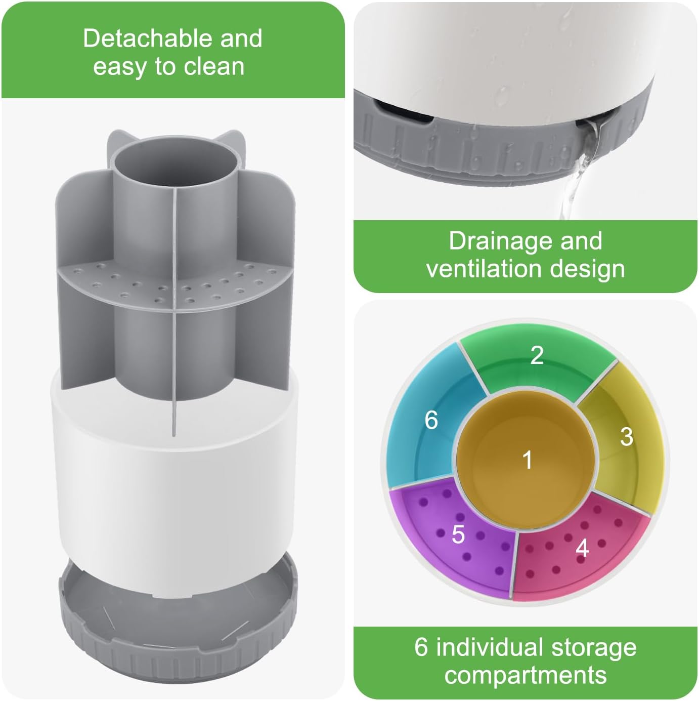 Toothbrush Holders for Bathrooms - White Rotating Kids Electric Toothbrush and Toothpaste Holder, Detachable 6 Slots Tooth Brush Organizer Bathroom Countertop Storage