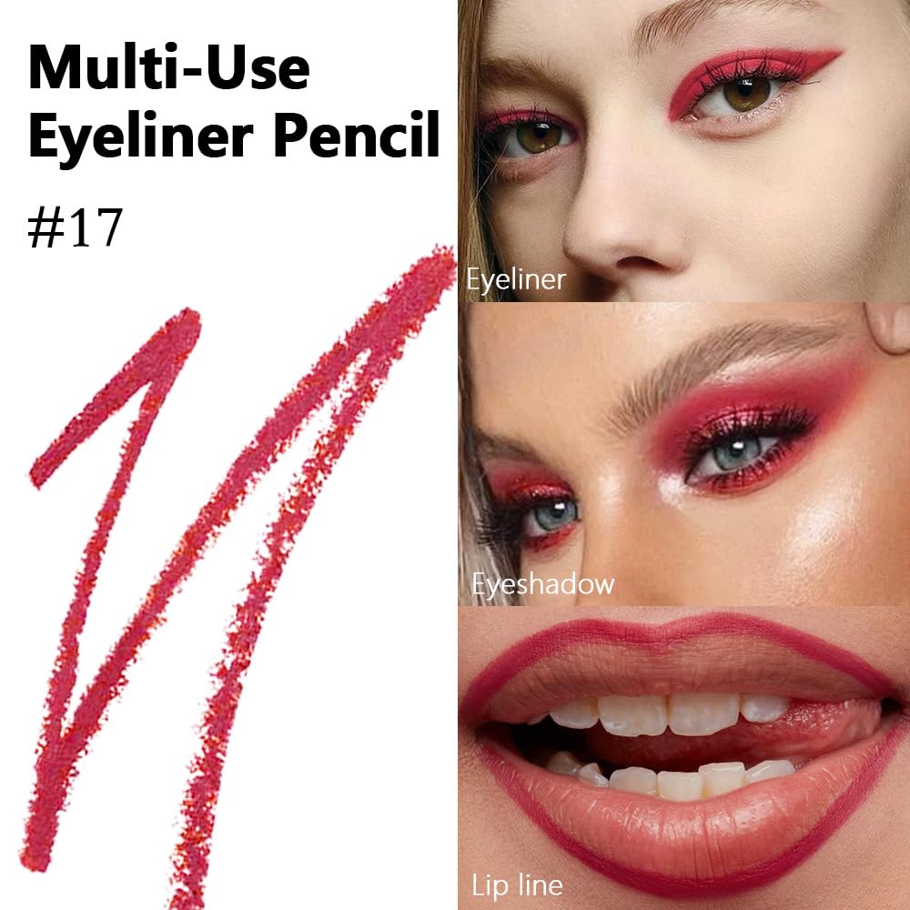 Kaely Gel Eyeliner Pencil for Women, True Red Eye Liner Waterproof Smudge Proof with Sharpener, Waterline Eye Makeup Liners, delineador de ojos contra el agua, Vegan & Cruelty-Free, 17