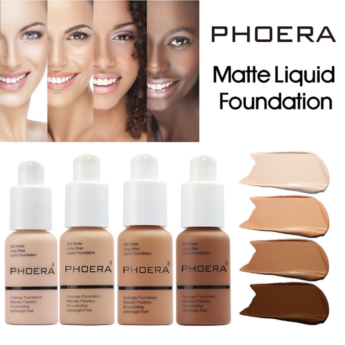 PHOERA Foundation, Long-Lasting Waterproof Oil Full Coverage Flawless Soft Matte Liquid Foundation.(1pcs-112# Toffee)
