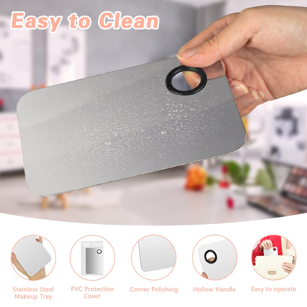 5PCS Makeup Mixing Palette, Stainless Steel Cosmetic Makeup Palette With Spatula Makeup Artist Tool, Professional Cosmetic Mixing Makeup Palette For Mixing Eye Shadow/Eyelash/Nail Art/Foundation