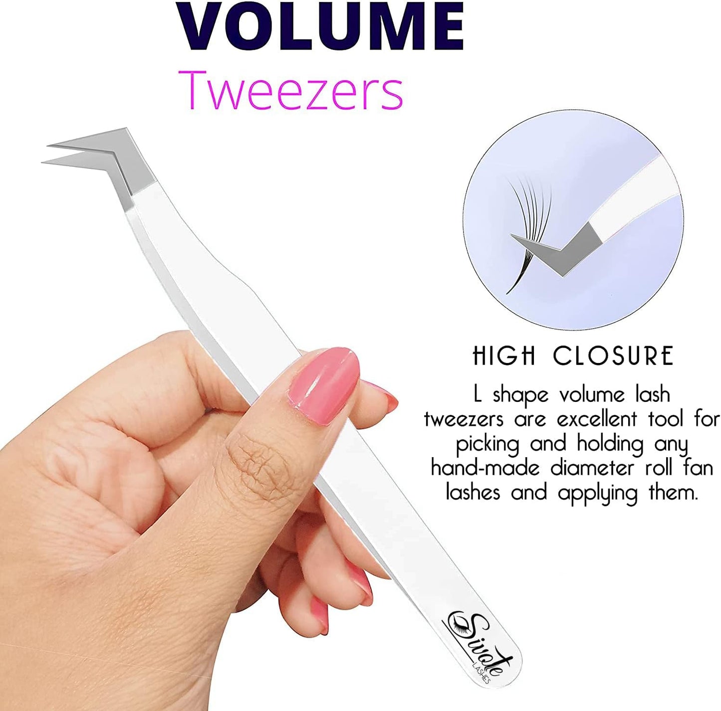 SIVOTE Lash Tweezers for Eyelash Extensions, Hand Calibrated Straight & Curved Tip, Pack of 3, White