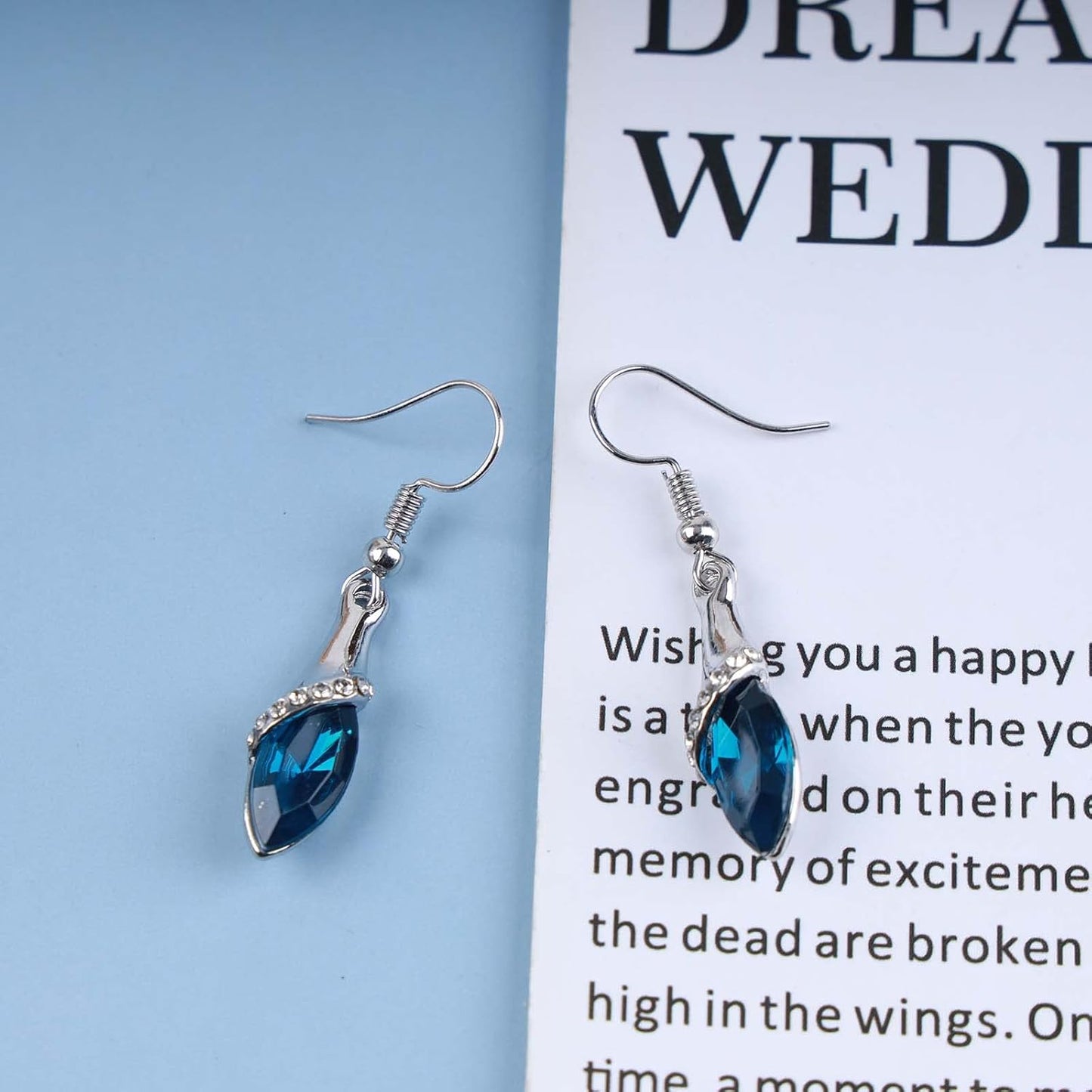 Bohemia Sapphire Drop Earrings Blue Crystal Dangle Hook Earrings Long Cz Blue Rhinestone Earrings Bridal Sapphire Earrings Jewelry for Women Gifts