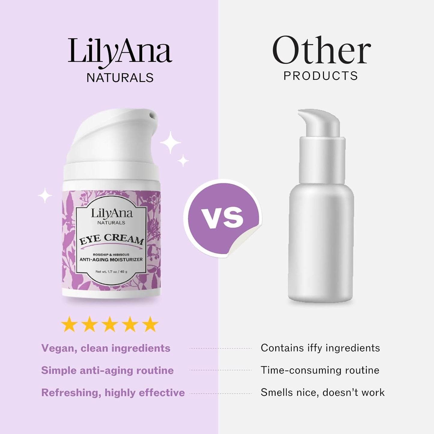 LilyAna Naturals Eye Cream for Dark Circles and Puffiness, Under Eye Cream for Wrinkles and Bags, Anti Aging Eye Cream helps Improve Dryness and Sensitive Skin - 1 oz - Made in USA