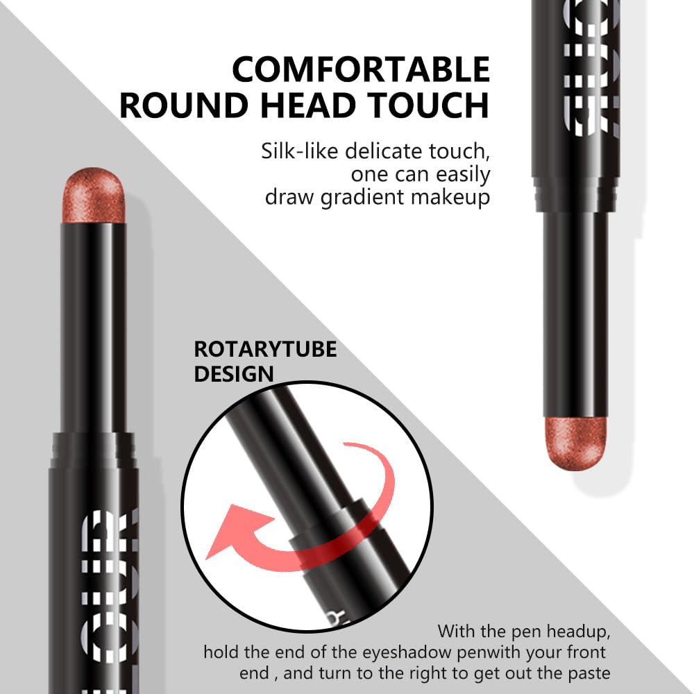 Red Metallic Shimmer Cream Eye Shadow Stick Makeup for Women, Red Metallic Shimmer Matte Eye Shadow Brightener Stick for Eyes, Waterproof Eyeshadow Pencil Applicator Blendable for Eye Highlight 08