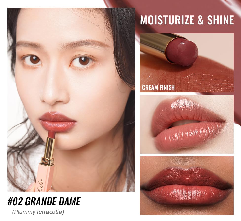 Oulac Moisturizing Shine Lipstick For Women Christmas Set 3PCS, 2 in 1 Tinted Lip Balm for Winter, Hydrated Juicy and Glossy Lip Color for Dry, Cracked and Chapped Lips, Vegan 02+03+17