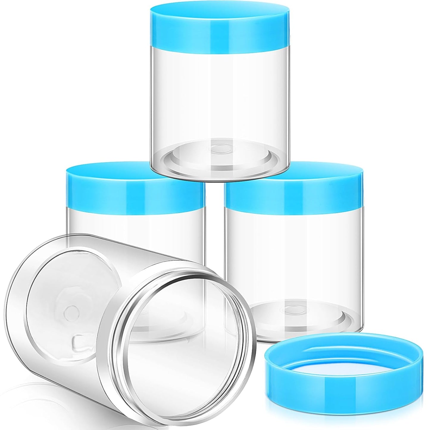 Patelai 4 Pieces Round Wide-mouth Leak Proof Plastic Container Jars with Lids for Travel Storage Makeup Beauty Products Face Creams Oils Salves Ointments DIY Making(4 Ounce,Blue)