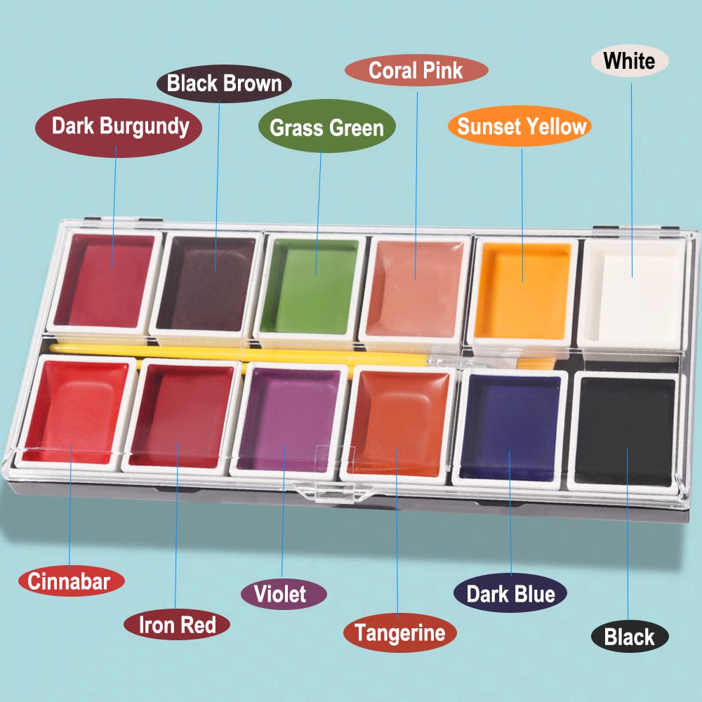 12 Colors Alcohol Activated Makeup Palette Set with Mimic Wound Sponge Makeup Egg for SFX Makeup Halloween Makeup