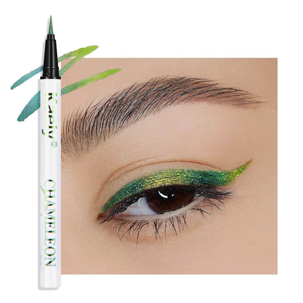 evpct Chameleon Duo Chrome Liquid Eyeliner, Emerald Dark Green Glitter Metallic Shimmer Liquid Eyeliner, Multichrome Color Shift, Long Lasting Waterproof Eye Liner Eyeshadow Pencil Face Glitter Makeup