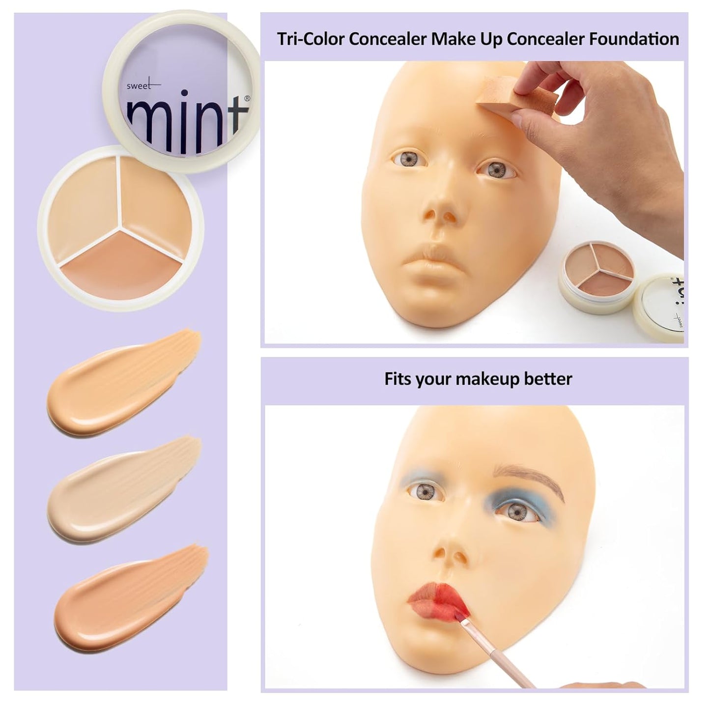 Makeup Practice Face, 2024 Upgrade 5D Makeup Mannequin Face Reusable Silicone Makeup Practice Face Board with Bracket, Come with Makeup remover & Concealer 3 Color & Makeup Bag White