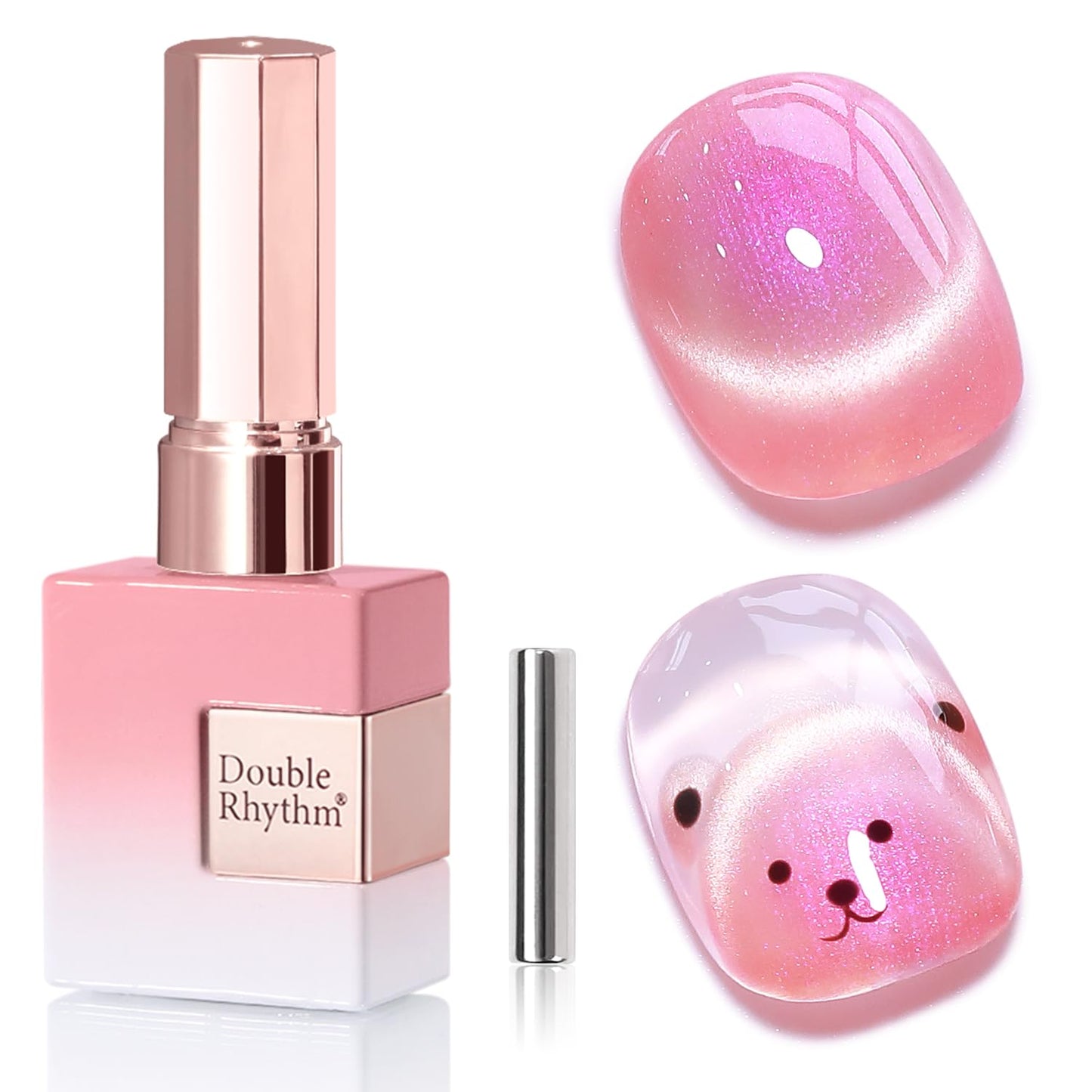 Double Rhythm 0.5 Oz Cat Eye Gel Polish with Magnet Same Color Same Bottle Holographic Glitter Shimmer Translucent Color Salon 15 ML Magnetic Nail Art (Mermaid Pink-MC1175)