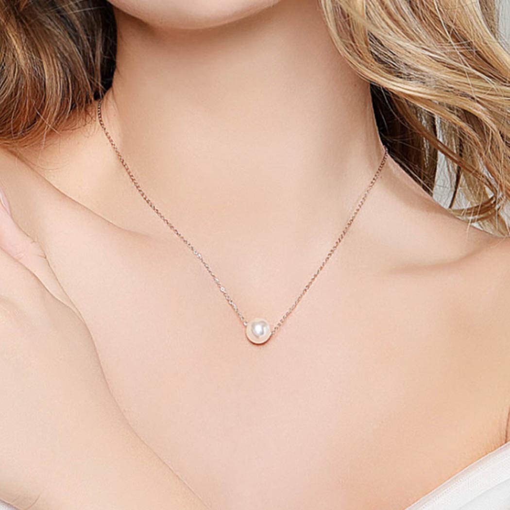 Single Pearl Pendant Necklace Chain Gold Necklace Short Necklaces for Women and Girls (Gold)