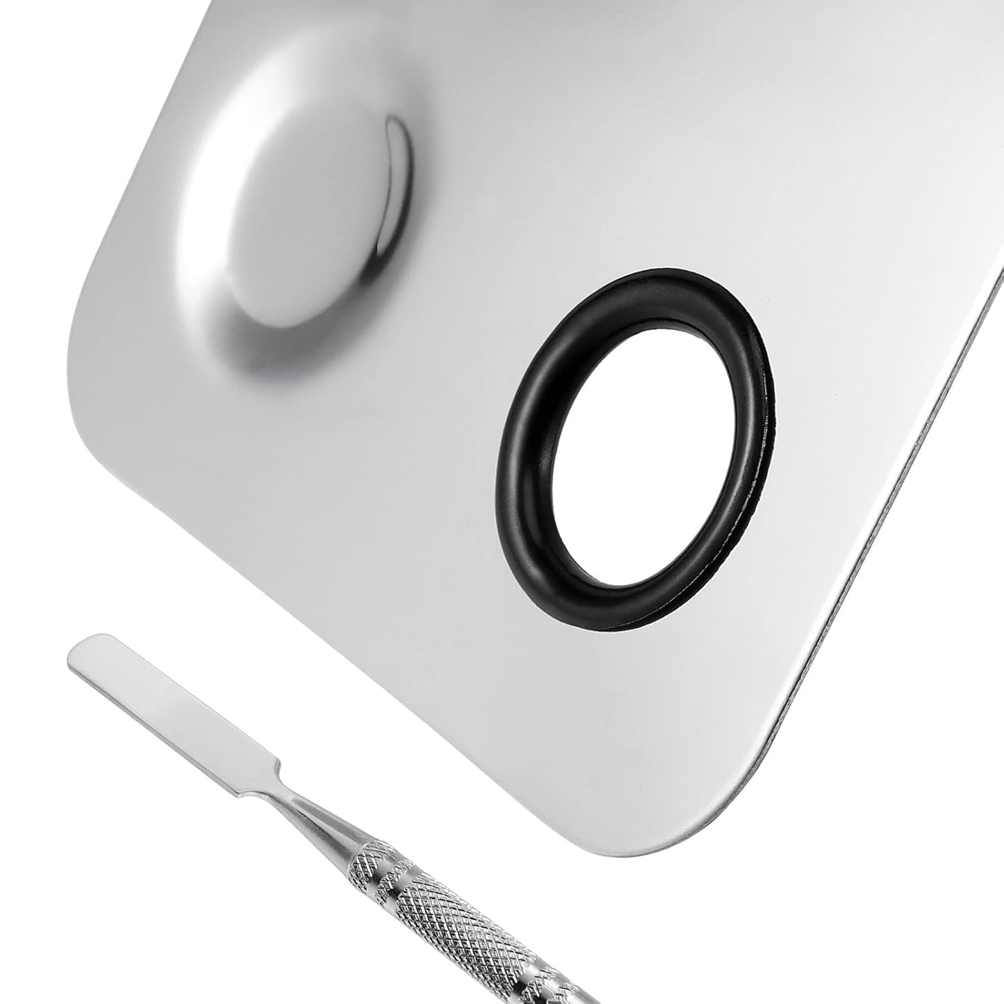 6 Pack 6 x 4 Inch Stainless Steel Cosmetic Palette with Spatula, 3-well Mixing Makeup Palette Nail-art Mixer Metal Tray for Foundation, Pigment, Nail Polish Blending, Silver