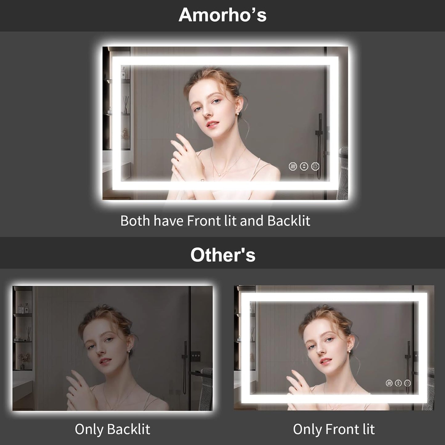 Amorho 84" X40" LED Mirror for Bathroom with Front and Backlight, Large Dimmable Wall Mirrors with Anti-Fog, Shatter-Proof, Memory, 3 Colors, Double LED Vanity Mirror