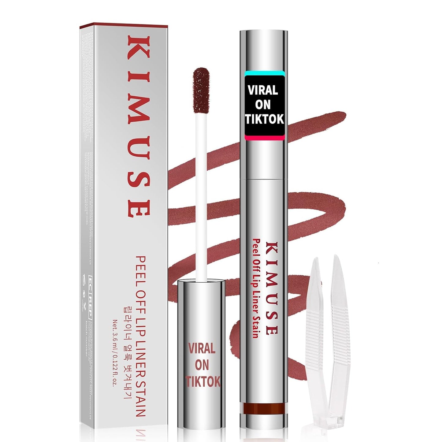 KIMUSE Peel Off Lip Stain, Long Lasting Lip Stain Peel Off with Tweezer, Waterproof Lip Liner Stain, Transfer-Proof, Highly Pigmented Color, Matte Finish