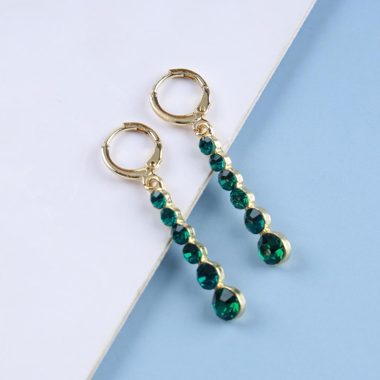 Vintage Crystal Emerald Drop Earrings Emerald Bar Dangle Earrings Green Long Tassel Chain Earrings Gold Hoop Huggie Earrings Jewelry for Women