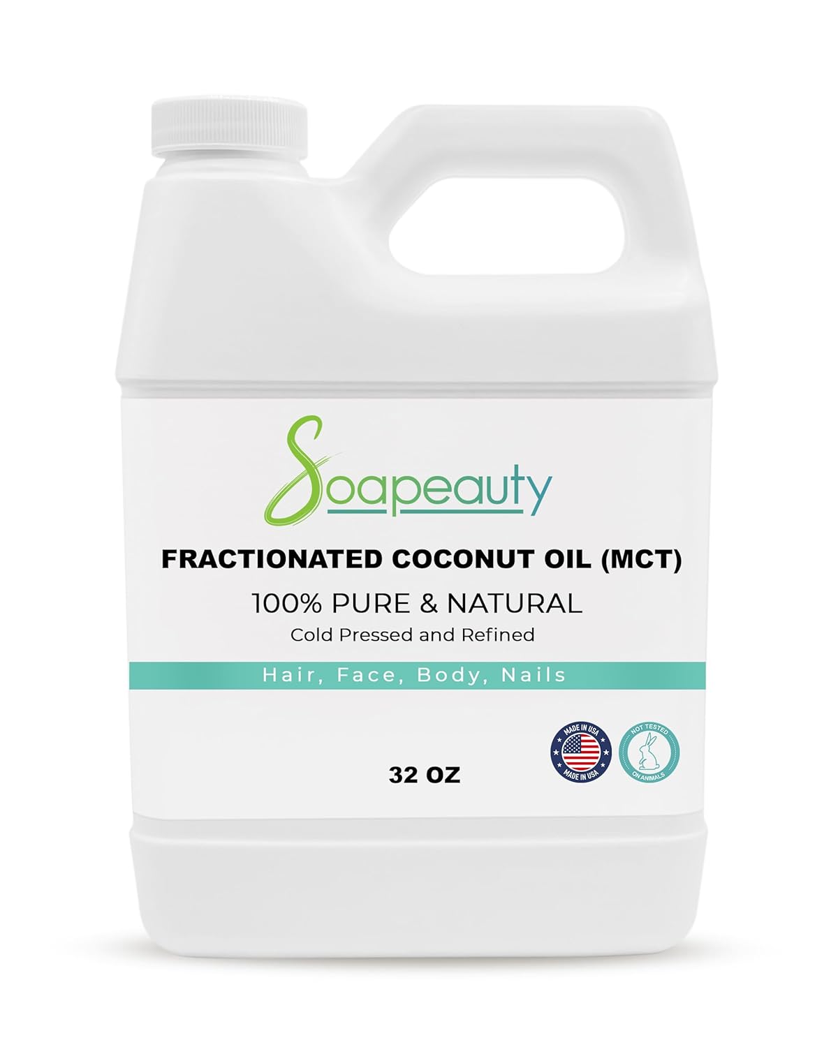 Soapeauty FRACTIONATED COCONUT OIL Cold Pressed Refined | 100% Natural Available in Bulk | Carrier for Essential Oils, Face, Skin, Hair Moisturizer, Soap Making | 32 fl oz