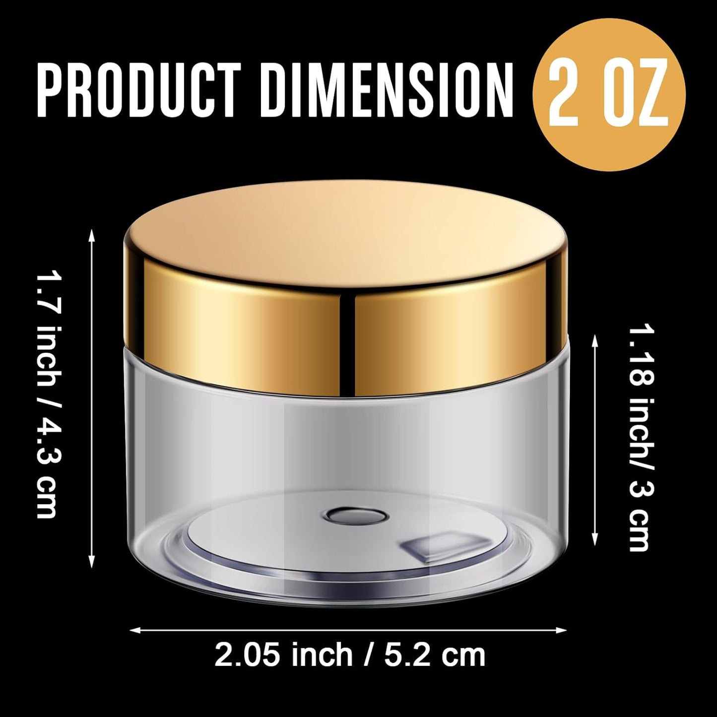 SATINIOR 100 Pcs Plastic Jars with Lids Small Containers Lids Wide Mouth Small Plastic Containers for Lotion Cream Rhinestones Body Butters Travel Storage(2 oz,Gold)