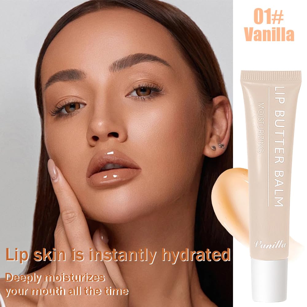 Summer Hydrating Lip Butter Balms Lip Gloss,Natural Vegan Lip Balm Tinted for Instant Moisture,Shine,Hydration Sheer-Tinted,Soothes & Softens Dry Lips,Bálsamo labial hidratante 01#Vanilla (0.5 Fl Oz)