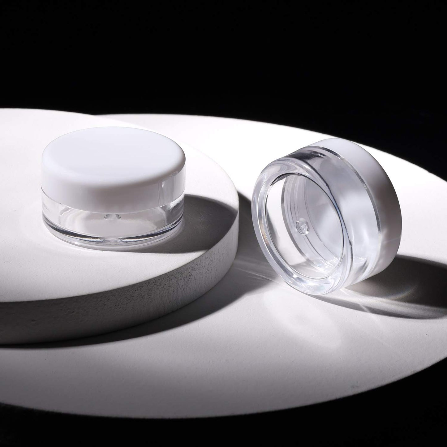 Refillable Cosmetic Sample Jars - 100 Pack 10g (0.35oz) White Small Travel Containers with Lids + 10 Mini Makeup Spatulas - BPA Free