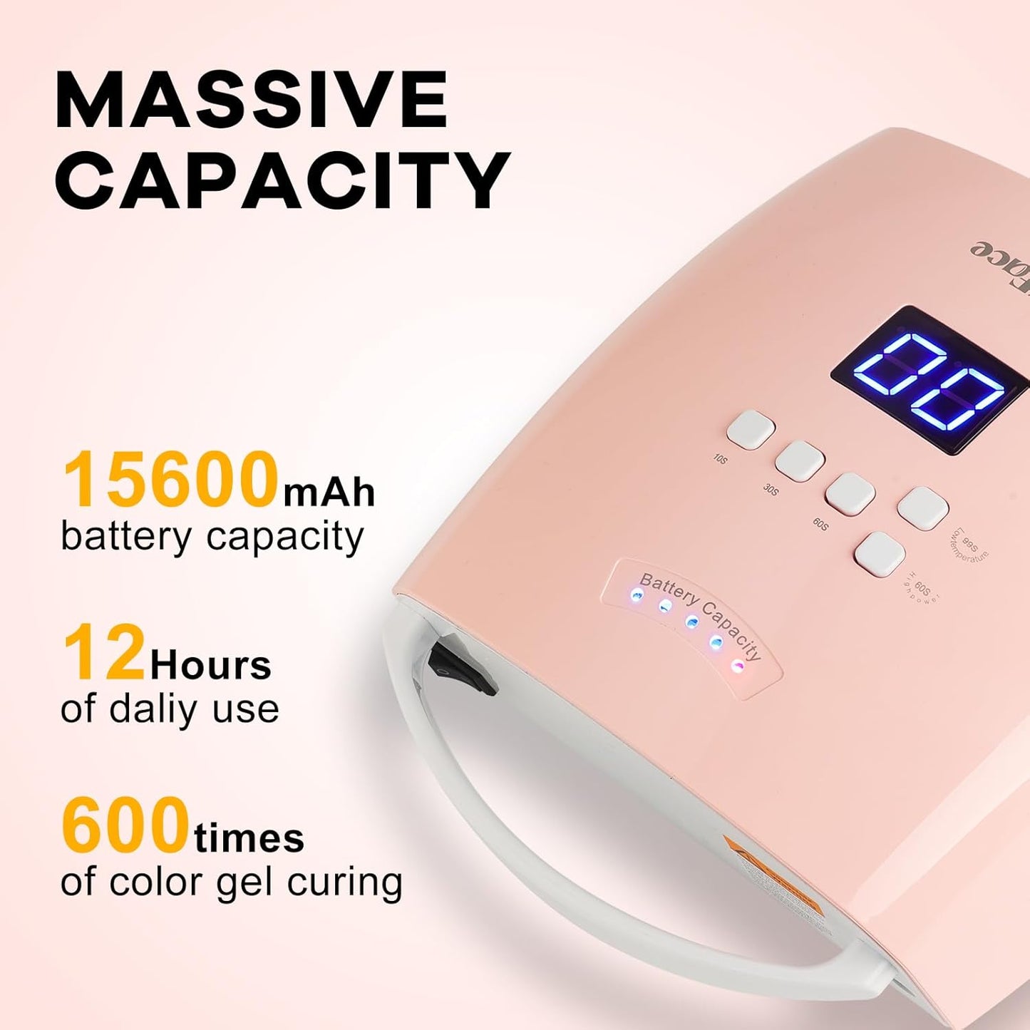 Cordless UV LED Nail Lamp, 66W Rechargeable Gel Nail lamp, Cordless UV Light for Gel Nails with Handle Auto Sensor & 5 Timer for Home & Salon (Pink)