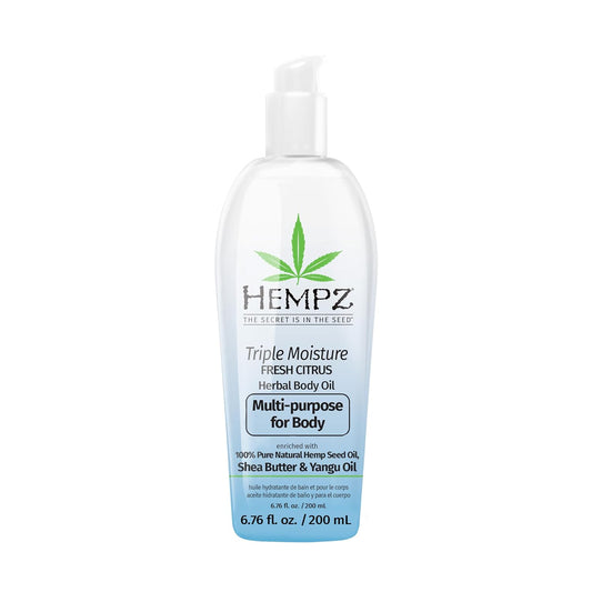 HEMPZ Triple Moisture Fresh Citrus Herbal Hydrating Multi-Purpose Body Oil for Face or Body - Moisturizing Bath, Shower, or Shaving Oil for Dry or Sensitive Skin for Women & Men, 6.76 Oz