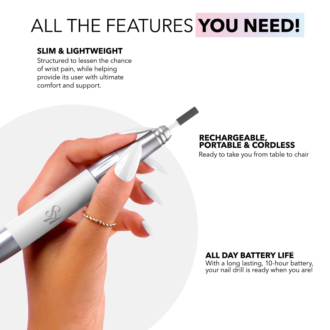 Kiara Sky Beyond Pro Nail Drill | Portable, Rechargeable & Cordless | White