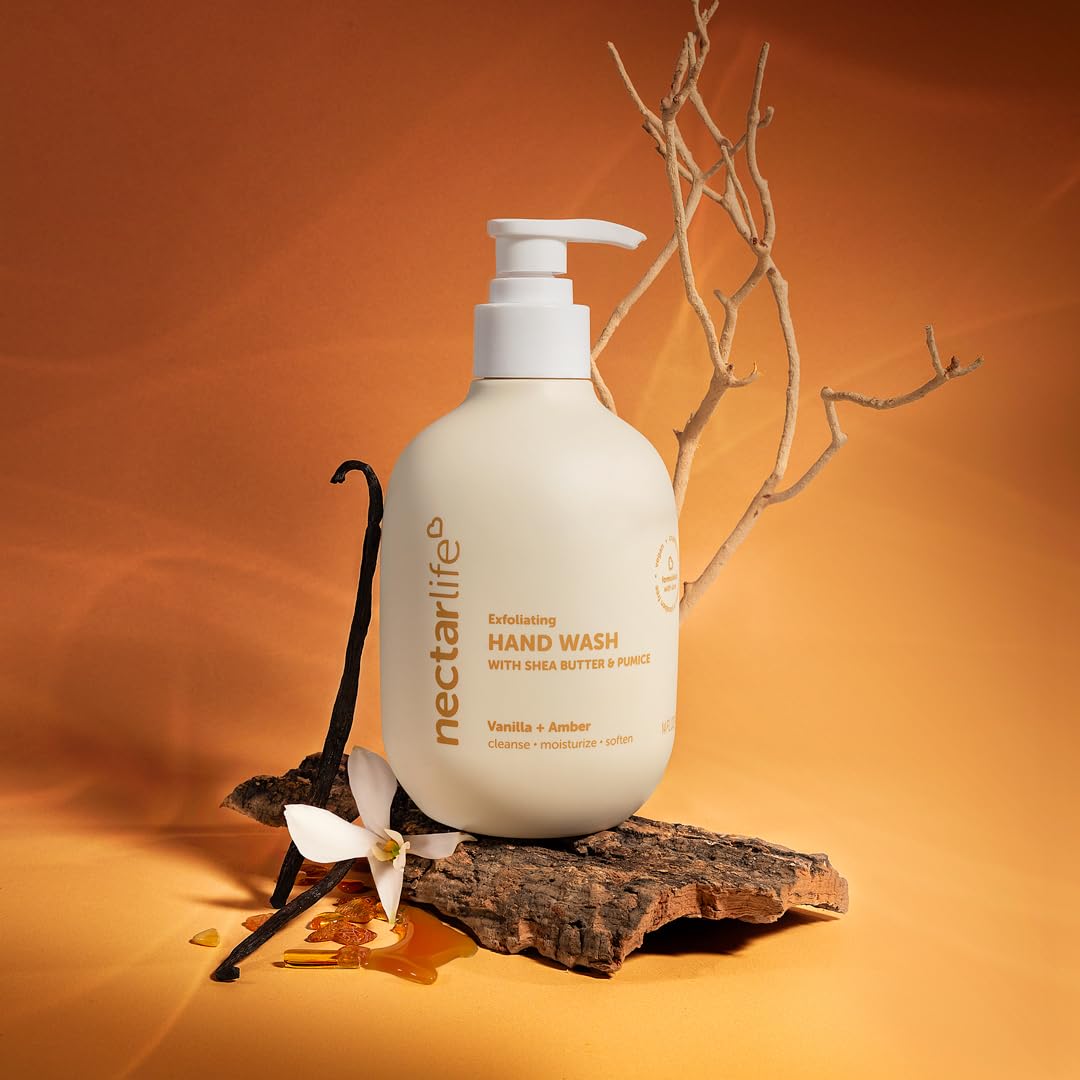 Nectar Life Exfoliating & Moisturizing Hand Wash, Volcanic Pumice for Hand Scrub, Shea Butter Softens Hands, Clean Vegan Ingredients, Vanilla Scent