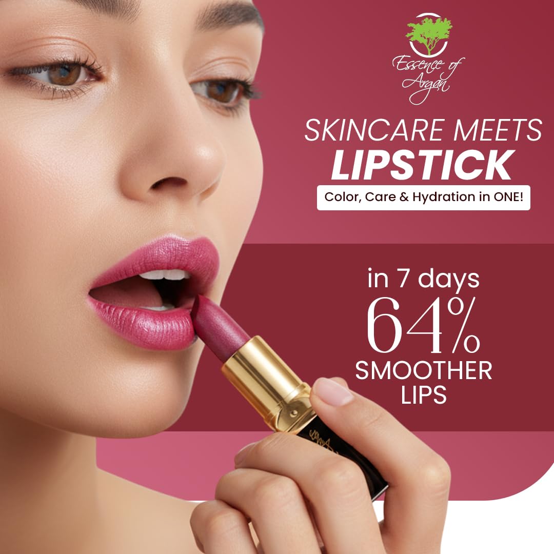 Essence Of Argan Precious Pink Lip Stick for Cracked and Dry Lips -100% Organic Shea Butter, Argan,Jojoba & Grapeseed Oil - Hydrating Long Lasting Lipstick - Deep Moisturizing Pink LipStick for Women