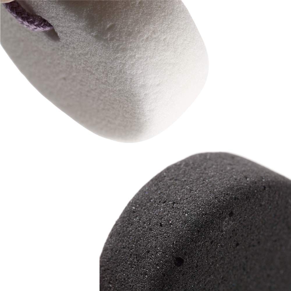 Pumice Stone for Feet, Body, Hands [Made in Japan] Silk or Charcoal Plus Hyaluronic Acid Essence Blended for Extra Fine Smooth Finish, Soft Foot Pumice Scrubber (2 pcs Set (Charcoal and Silk))