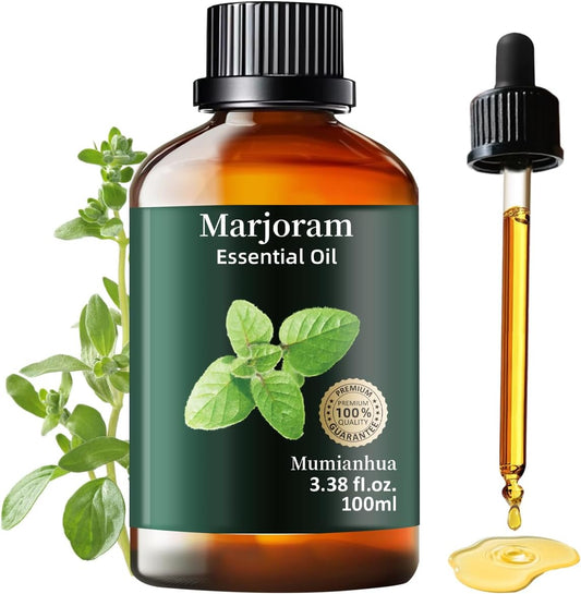 Mumianhua Marjoram Essential Oil 100% Pure Therapeutic Grade Natural Marjoram Oil for Diffuser, Post-Workout Massage Humidifier & Air Purifier | Herbal Essence for Skin Care, DIY Blends 3.38 Fl Oz