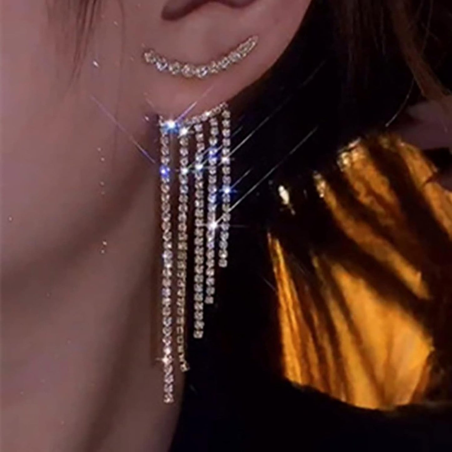 Vintage Rhinestone Chandelier Drop Earrings Crystal Ear Climber Earrings Long Tennis Chain Earrings Silver Cz Tennis Chain Tassel Earrings Jewelry for Women