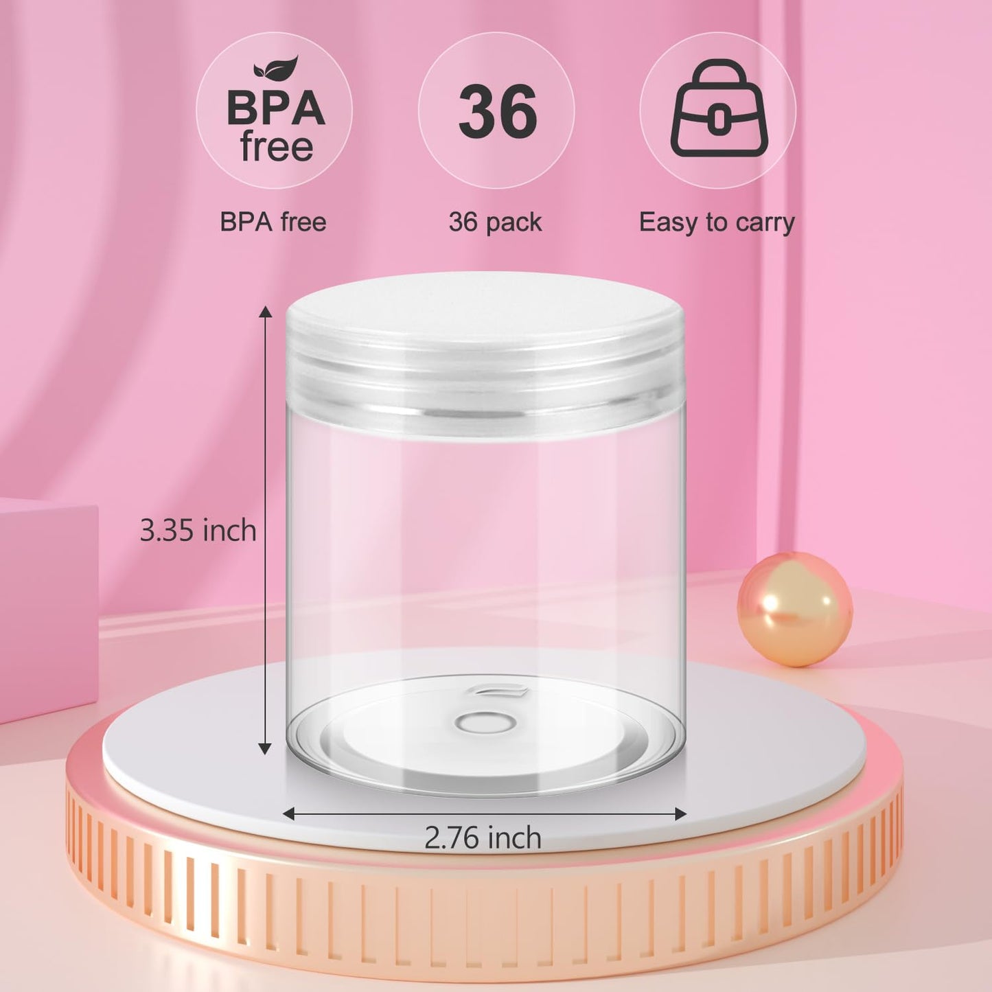 36 Pack 8oz Household Plastic Jars with Lids, BPA Free, Reusable, Refillable Transparent Cosmetic Containers for Bath Salts, Cosmetics, Powders, Beauty Product and Small Accessories, White