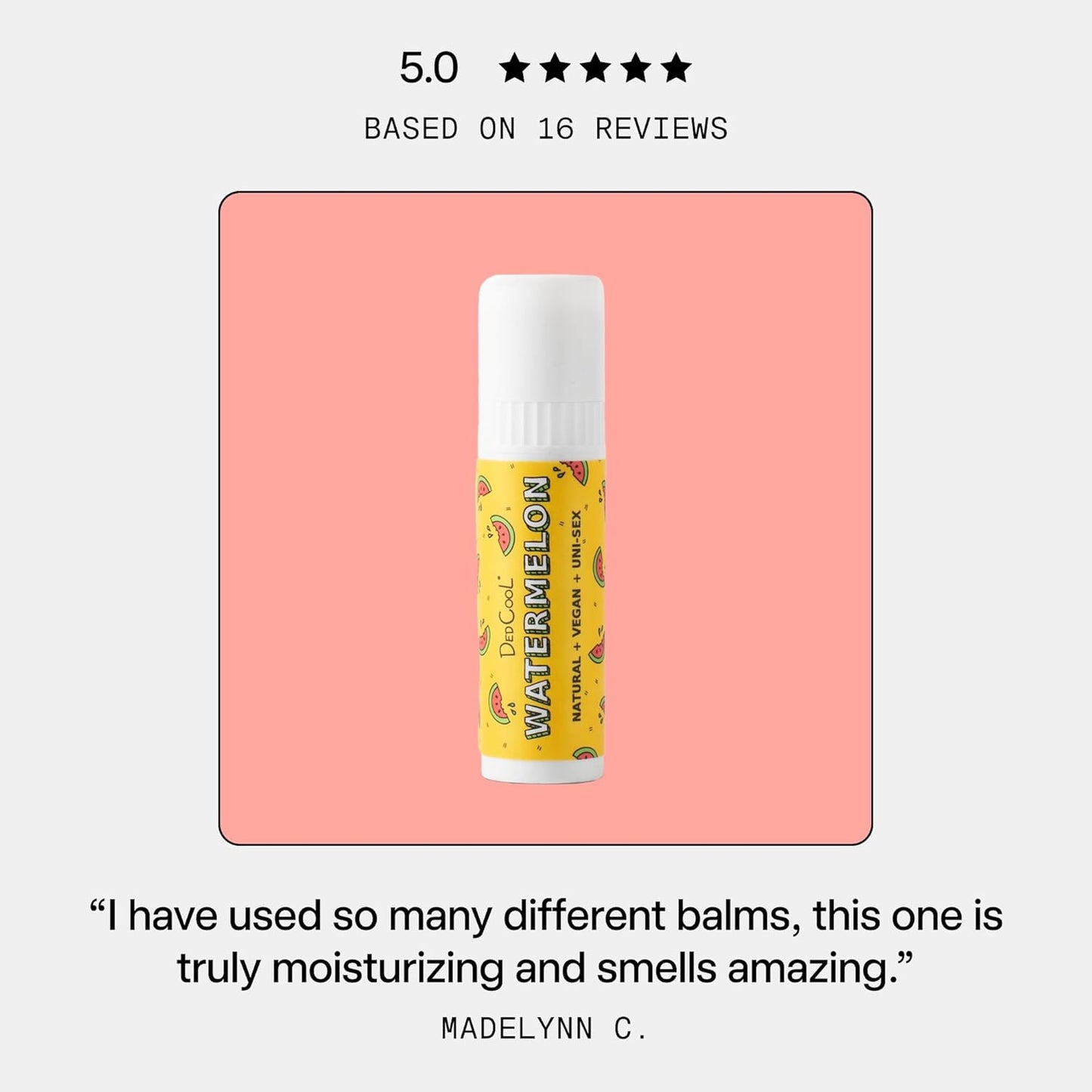 DedCool Lip Balm Stick (Watermelon) Jumbo, Vegan, Flavored, Coconut Oil Lip Balm, Long Lasting, Moisturization, Hydrates Dry & Chapped Lips, Vegan, Natural, Clean, Non-Toxic, Fragrance For All