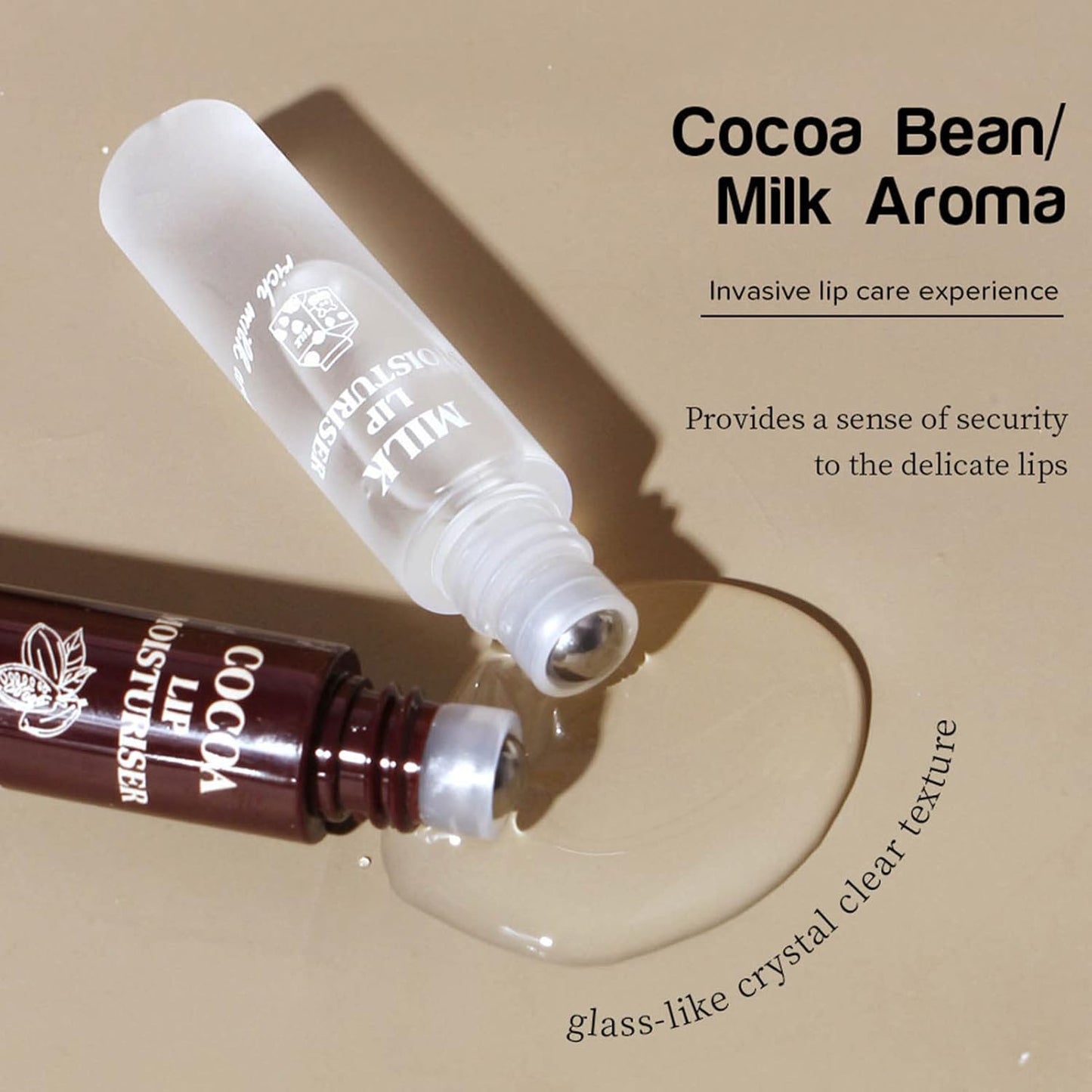2pcs Lip Balm, Cocoa Bean Lip Oil, Milk Lip Oil, Hydrating Nourishing Roll On Lip Gloss Roll On Design Overlay Different Aroma
