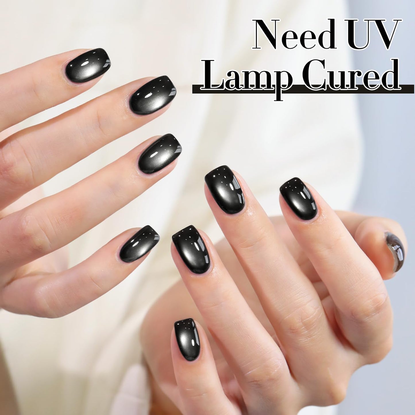 Double Rhythm Jelly Glass Cat Eye Gel Polish with Magnet 15ML Holographic Glitter Shimmer Translucent Sheer Color Magnetic Nail Polish Salon DIY at Home (Jelly Black-MC1115)