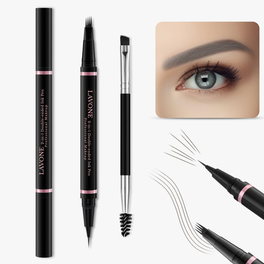 Eyebrow Pencil, 2-in-1 Waterproof Eyebrow Pen with 4 Tip Brow Pen and Ultra-Precise Brow Pencil, with Dual-ended Eyebrow Brush, Eyebrow Makeup for Natural Looking Eyebrows - Grey