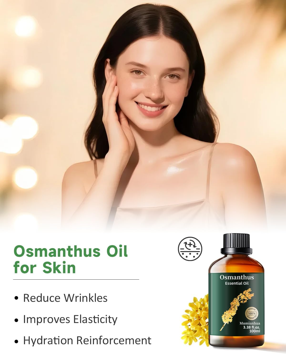 Mumianhua Osmanthus Essential Oil 100% Pure- Floral Essence Osmanthus Oil for Diffuser, Skin Care & Air Purifier | Steam Distilled for Candle Making, Massage Blends & Home Fragrance 3.38 Fl Oz